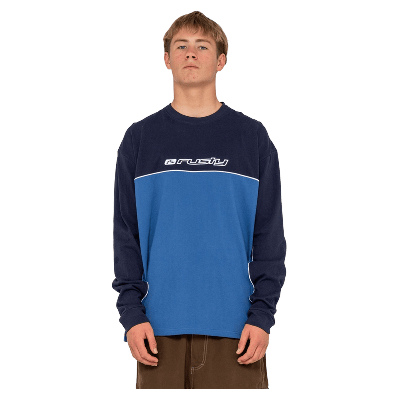 View of Rusty Infinity Long Sleeve Tee in Atlantic Blue