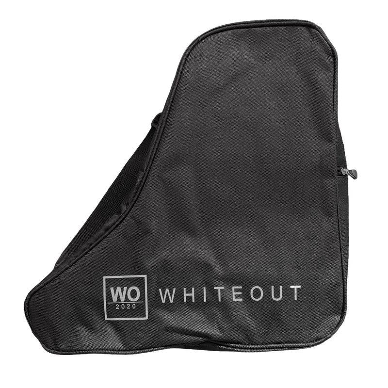 Black Whiteout Shaped Boot Bag with white branding, zipper closure, and shoulder strap.