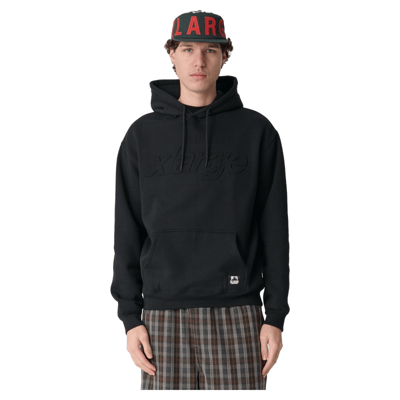 Front full view of X Large Italic Star Hoodie in Black