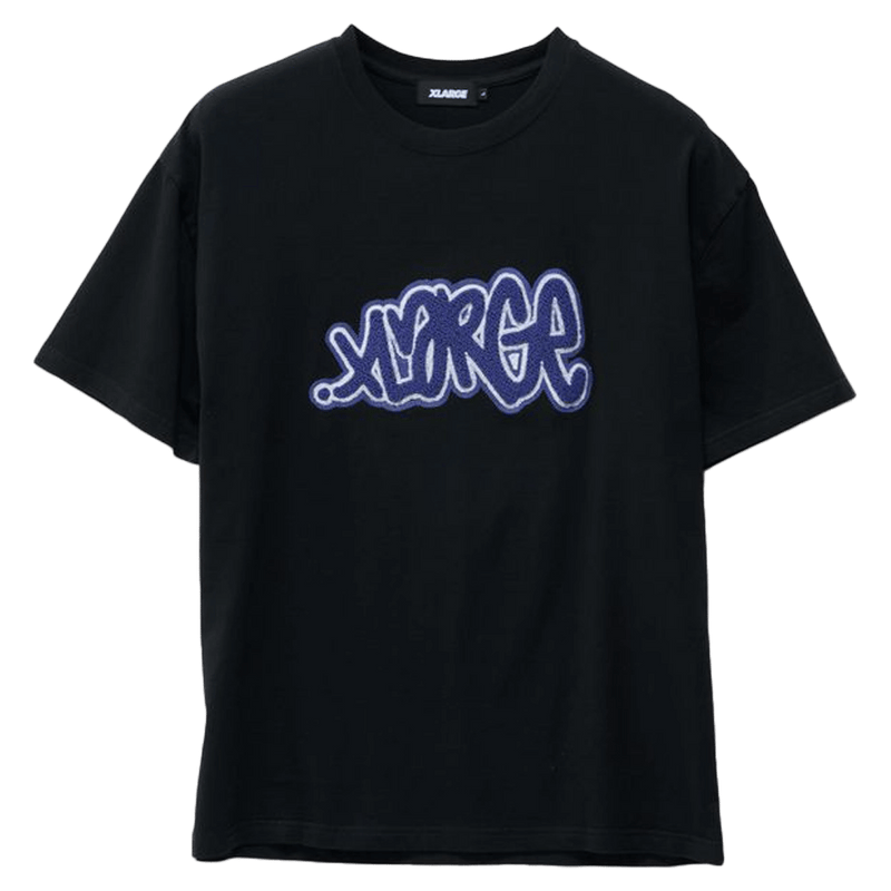 front full view of view of X Large Throw Up SS Tee in Black