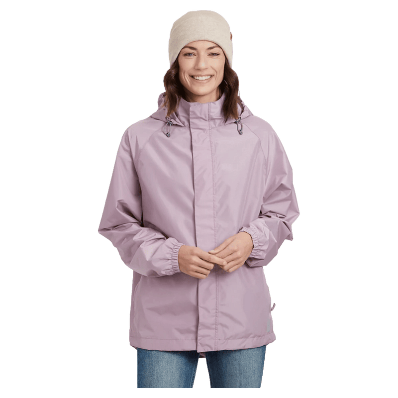 Main view of the XTM Stash 2L Rain Jacket in Fog colourway, unisex's model