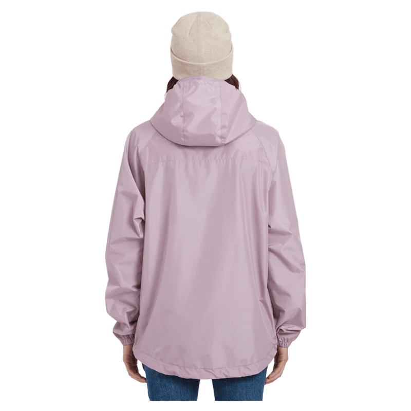 Back view of the XTM Stash 2L Rain Jacket in Fog colourway, unisex's model