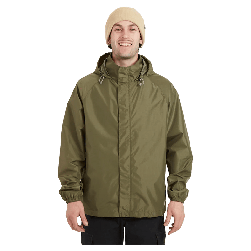 Main view of the XTM Stash 2L Rain Jacket in Kalamata colourway, unisex's model