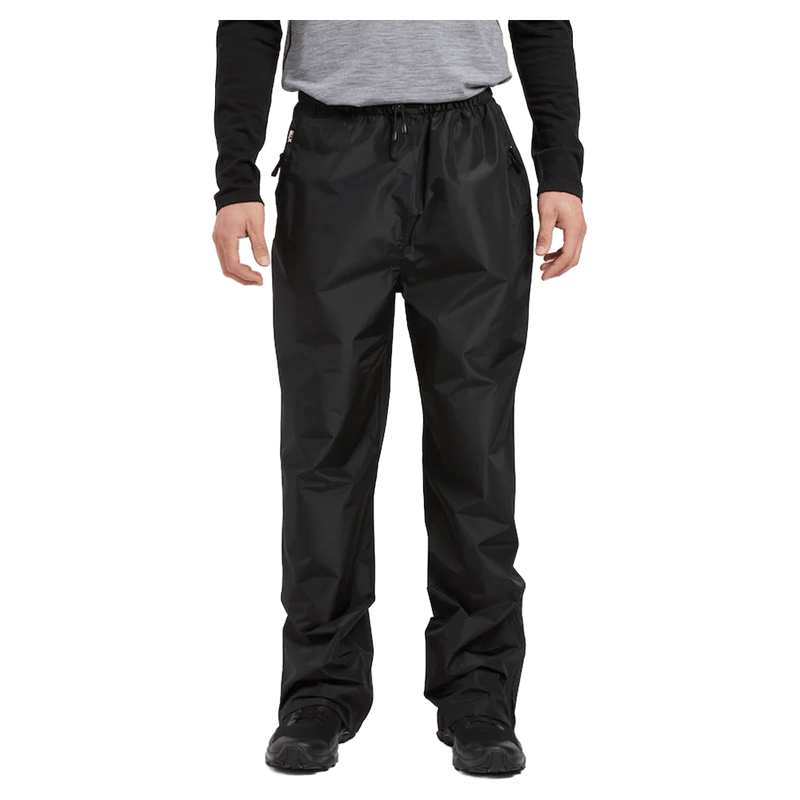 Front view of the XTM Stash 2L Rain Pants in Black colourway, unisex's model