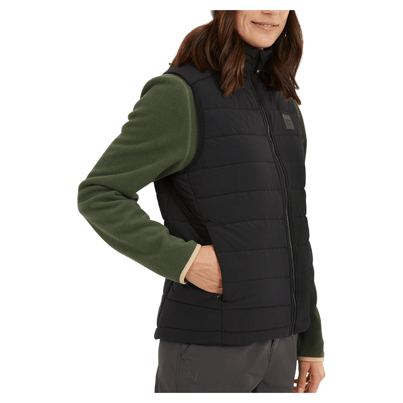 Detail view of the XTM Woolxloft Vest in Black colourway, women's model