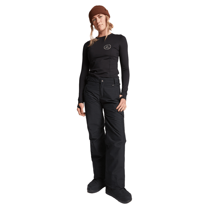 Front view of women wearing the Rojo Adventure Awaits Ski Pants - Womens - in colour True Black