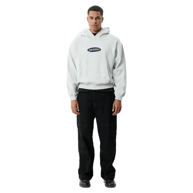 Full view of Afends Supply Recycled Pull On Hoodie in colour Grey Marle.