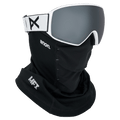 Face mask integration view of the Anon M4S Toric Goggles in White, Perceive Sun Onyx lens, unisex model
