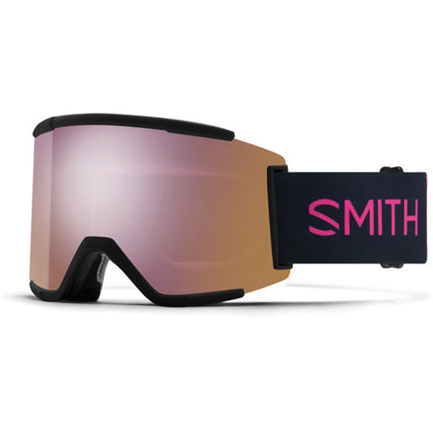 Smith Squad XL snow goggles in AC Scott Stevens colorway with ChromaPop Everyday Rose Gold Mirror lens and large cylindrical frame