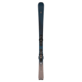 Top view of the Atomic 2027 Cloud Q9+ Ski with Atomic M10 GW Binding for Women, featuring slate blue tips and beige tails with contrasting speckle, logos and ski details in inverted colours, and black bindings with beige details.