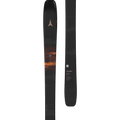 Detailed view of the Atomic 2027 Maven 88 CTI Ski for Women, featuring grey-blue tips and aqua-blue tails with contrast speckle, logos and ski details in contrasting colours, and black bindings.