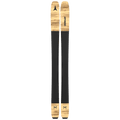 Base view of the Atomic 2027 Maven 88 CTI Ski for Women, shown as a pair, with a swirling red and orange design through the tip and tail with a plain black base and logo details.
