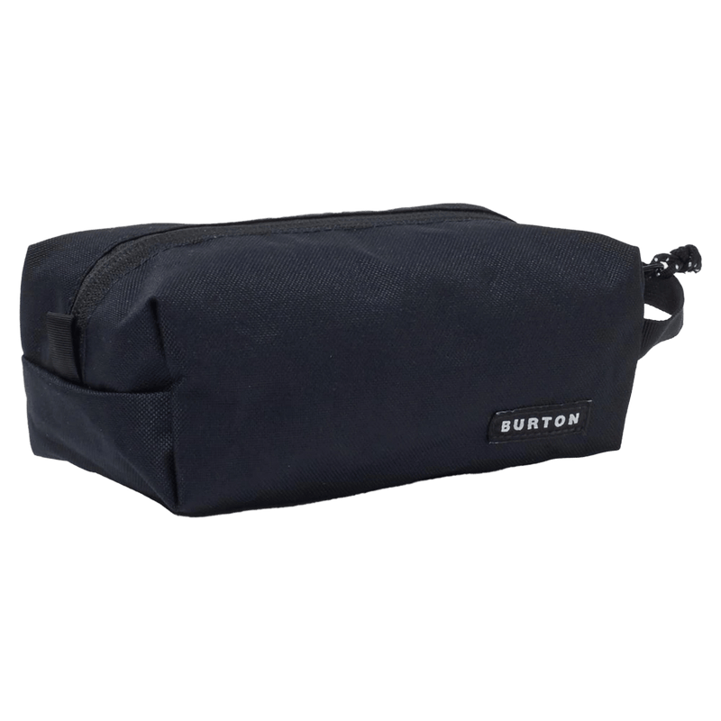 Black Burton Accessory Case travel bag with a top zipper, side carry loop, and logo patch on durable fabric.