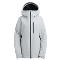 Light gray Burton AK Upshift Gore-Tex 2L women's snowboard jacket with black zippers and hood.
