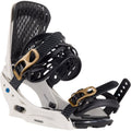 White Burton Escapade EST women's snowboard binding with black mesh straps and gold buckles.