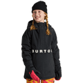 Black Burton Frostner Anorak Snowboard Jacket for kids with white logo across the chest and a hood.