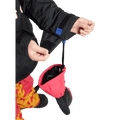 Kids' black Burton Frostner Anorak sleeve with adjustable Velcro cuff and red mitten attached by a leash cord.