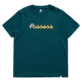 Dark teal Burton Ransacked short sleeve t-shirt with a bulldog and yellow money bags graphic on the chest.