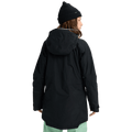 Back view of a black Burton Reserve Insulated Snowboard Jacket for women featuring a hood and long fit.