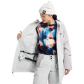 Women's light grey Burton Reserve Insulated Snowboard Jacket showing quilted interior lining and powder skirt.