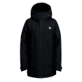 Black Burton Reserve Insulated Snowboard Jacket for women with a hood, front zip, and small white logo on the chest.