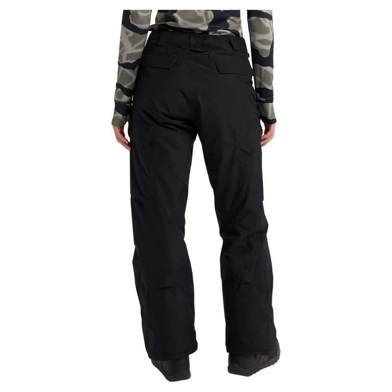 Rear view of women's black Burton Reserve Insulated Snowboard Pants with back flap pockets and a straight leg fit.