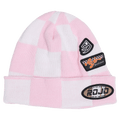 Front view of Rojo Check Beanie - Womens in Pink-a-boo