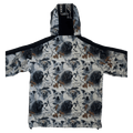 CHECKtheFeed VX Daily Snowboard Jacket with a grey dog and video camera print, black shoulder panels, and a hood.