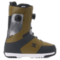 DC Control BOA snowboard boot in olive green and black with digital camo panels, dual BOA dials, and white midsole.