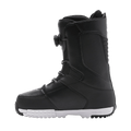 Side profile of black DC Control BOA snowboard boots featuring a white sole and side BOA dial.