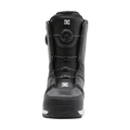 Front view of black DC Control BOA snowboard boots with dual BOA lacing dials and white logo accents.