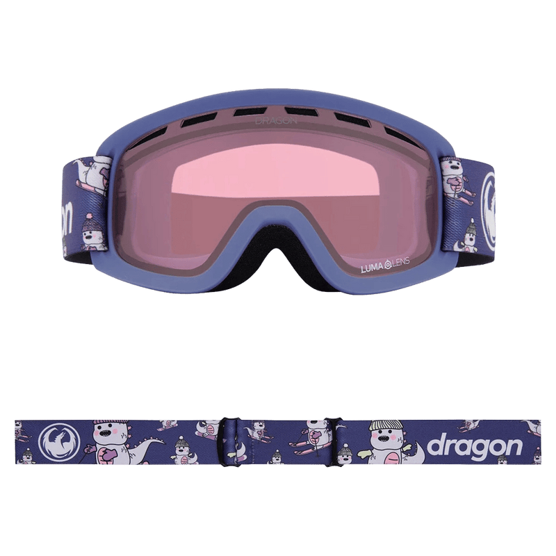 Front view of the Dragon LilD Goggles in LIL KAIJU and LIGHT ROSE colourway, kids's model