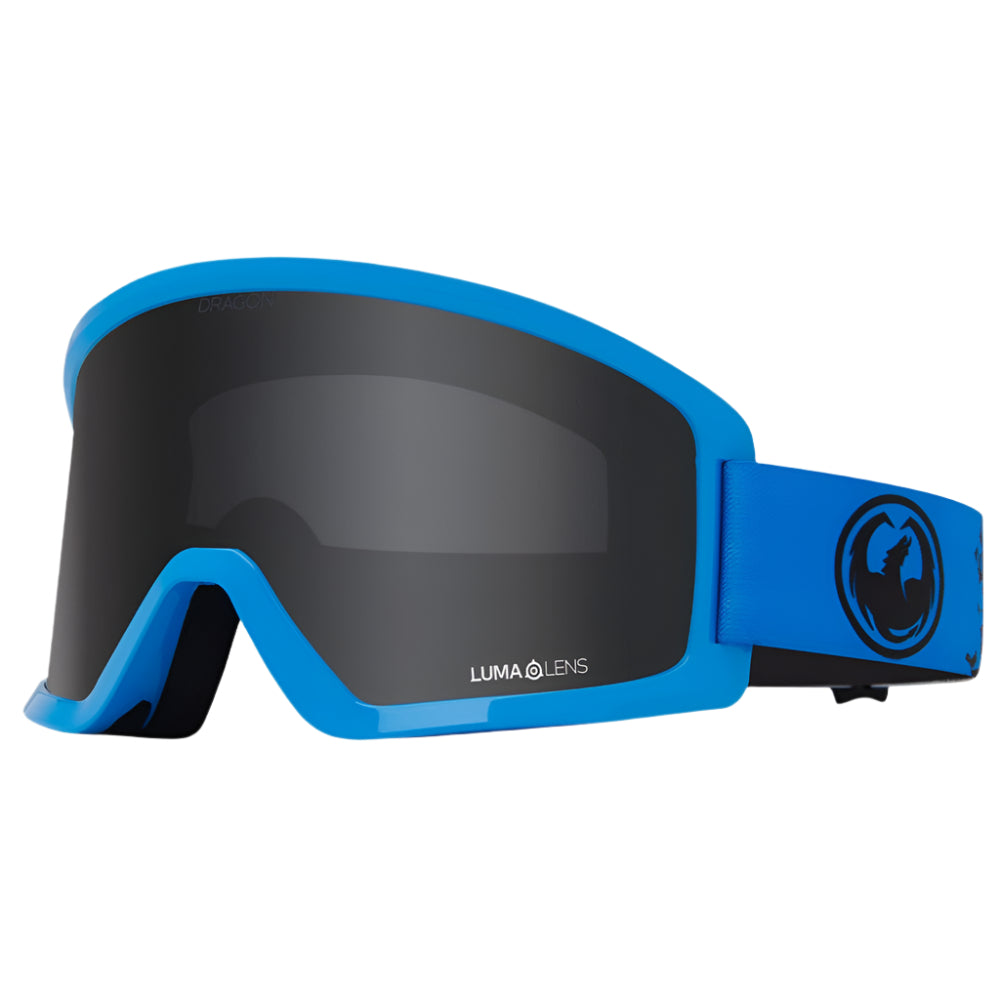 Dragon DX3 L OTG snow goggles in Blasted colorway with LL Dark Smoke lens, cylindrical shape, and manual lens change system designed for over-the-glasses use with large fit