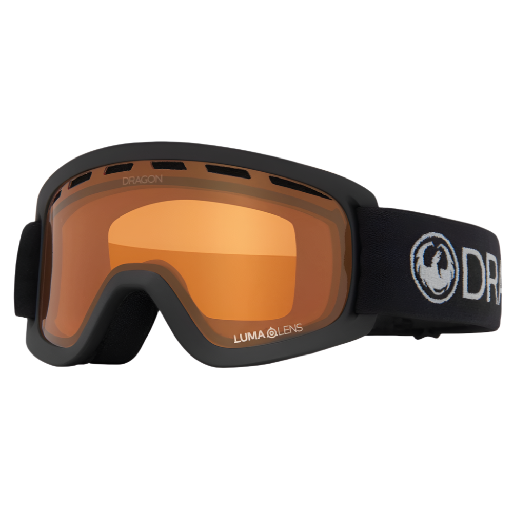 Dragon Lil D kids snow goggles in Charcoal colorway with Amber lens, cylindrical shape, and manual lens change system designed for youth with small fit