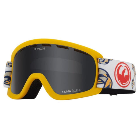Dragon Lil D kids snow goggles in Lil Koi colorway with Dark Smoke lens, cylindrical shape, and manual lens change system designed for youth with small fit