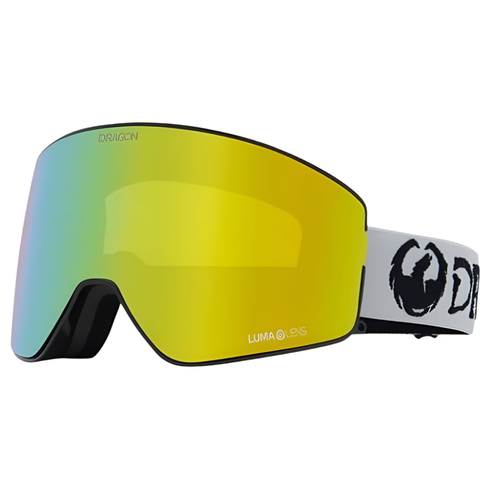 Dragon NFX2 snow goggles in Classic Grey colorway with LL Gold Ion lens, featuring Swiftlock lens changing system and frameless design