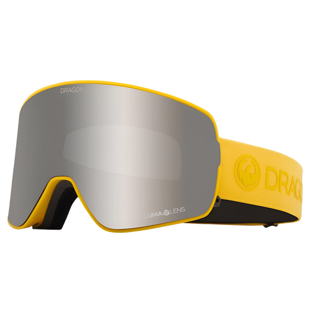 Dragon NFX2 snow goggles in Dijon colorway with Silver Ion lens, featuring Swiftlock lens changing system and frameless design