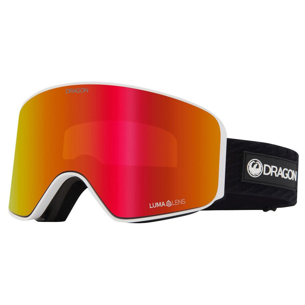 Dragon NFX Mag OTG snow goggles in Icon Red colorway with Red Ion lens, cylindrical shape, and magnetic lens change system designed for over-the-glasses use
