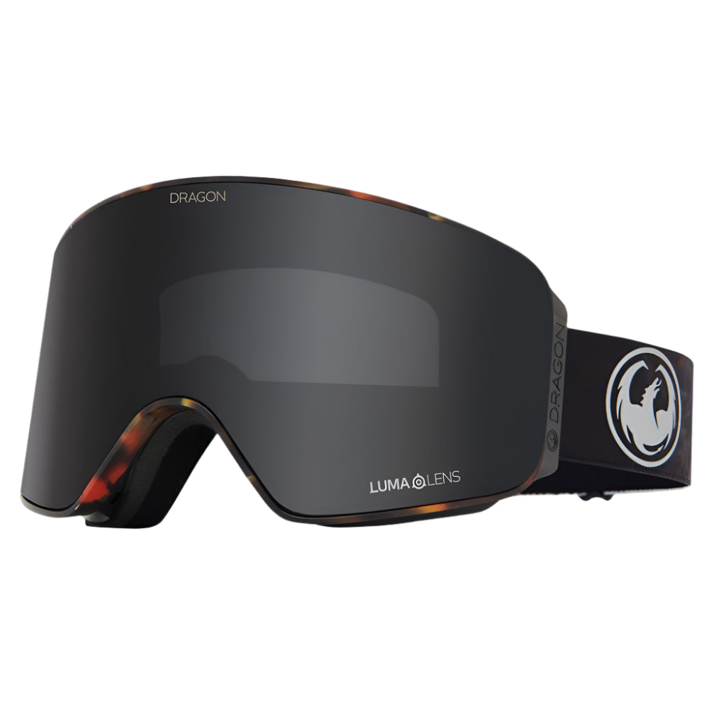 Dragon NFX Mag OTG Low Bridge snow goggles in Fire Leaf colorway with LL Dark Smoke lens, designed for over-the-glasses fit and low bridge facial profiles