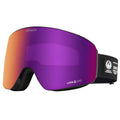 Dragon PXV Low Bridge Goggle in Black Pearl colorway with purple ion lens, featuring 220-degree field of view and anti-fog coating