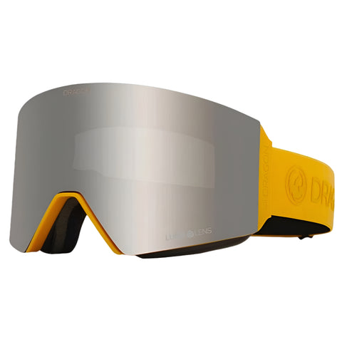 Dragon RVX Mag OTG snow goggles in Dijon colorway with Silver Ion lens, cylindrical shape, and magnetic lens change system designed for over-the-glasses use