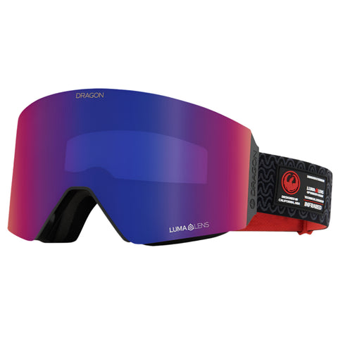 Dragon RVX Mag OTG snow goggles in Ripper colorway with LL Dark Smoke lens, cylindrical shape, and magnetic lens change system designed for over-the-glasses use