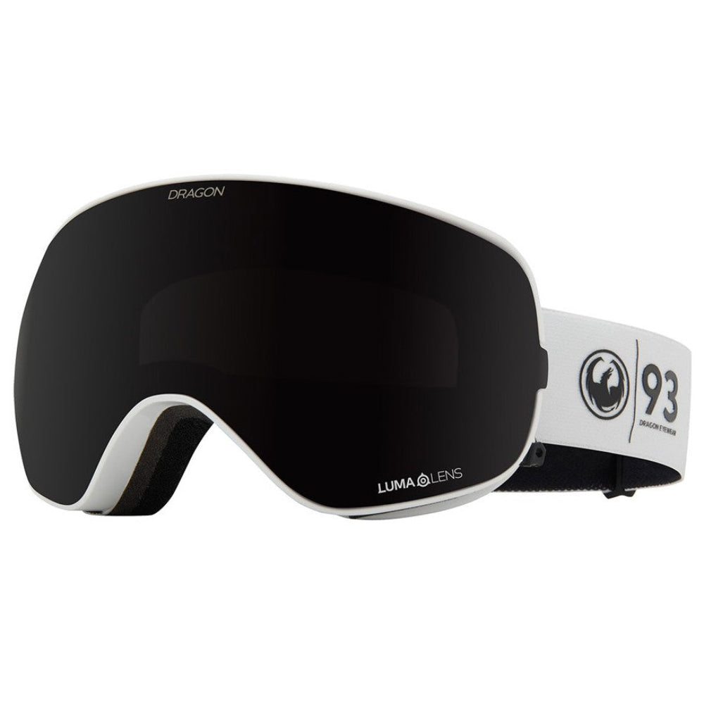 Dragon X2S snow goggles in 30 Years colorway with LL Midnight lens and cylindrical shape featuring locks lens change system