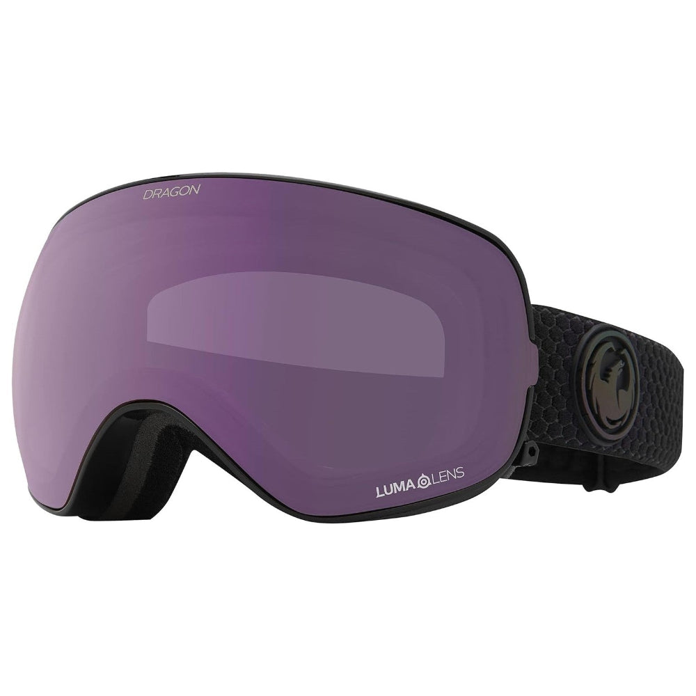 Dragon X2S snow goggles in Split colorway with Violet lens and cylindrical shape featuring locks lens change system