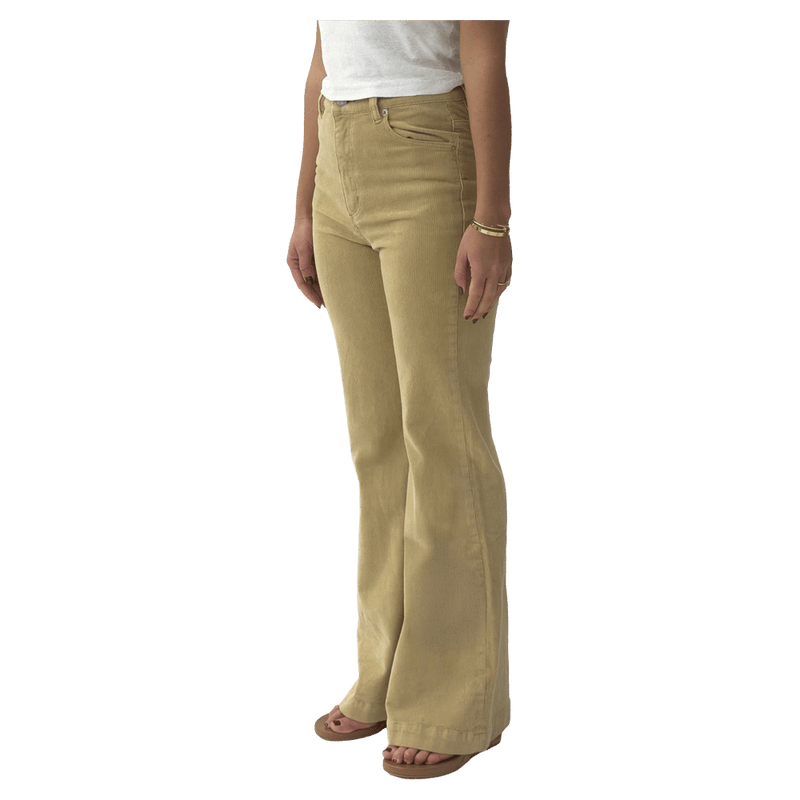 Side view of women in the Eastcoast Flare Cord Jeans in colour Sand