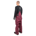 Maroon Endeavor 3L Shelter Bib snowboard pants from the back with branded suspenders and side leg zippers.