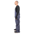 Side profile of slate blue Endeavor 3L Shelter Bib Snowboard Pants with black suspenders and side leg zippers.