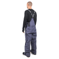 Rear view of slate blue Endeavor 3L Shelter Bib Snowboard Pants featuring branded suspenders and side ventilation zippers.