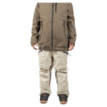 Beige Endeavor 3L Shelter Bib Snowboard Pants with black zippered pockets and relaxed fit, front view.