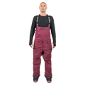 Maroon Endeavor 3L Shelter Bib Snowboard Pants with black branded suspenders and zippered pockets, front view.